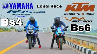 KTM RC 200 BS6 VS YAMAHA R15 V3 BS4 || LONG RACE || HIGHWAY TOP END BATTLE AMAZING RESULT