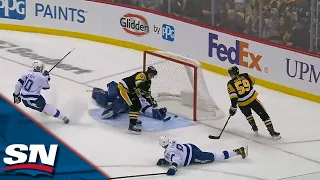 Jake Guentzel Delivers A Pinpoint Saucer Pass To Set Up Sidney Crosby For The Backhand Goal
