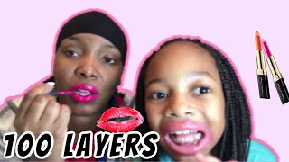 100 LAYERS OF LIQUID LIPSTICK CHALLENGE!!