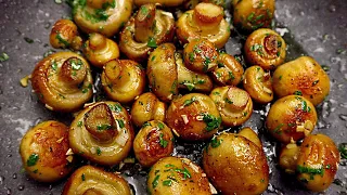 Mushrooms with garlic are tastier than meat! Fried champignons in a pan!