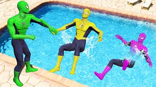 GTA 5 Rainbow Spiderman Falling Into Pool (Spider-Man Jumps & Ragdolls) #8