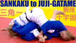 Nice Transition from a Failed Sankaku turnover to Hiza-gatame (knee-lock armbar)