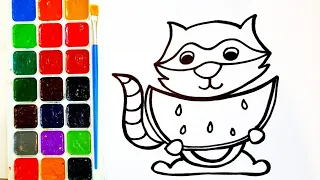 How to draw a raccoon. Drawing lessons for children. Easy drawing coloring book.Як намалювати  єнота