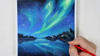 Northern Lights Aurora / Easy acrylic painting for beginners / PaintingTutorial / Painting ASMR