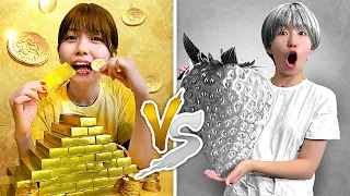 【検証】銀色のお米！？24時間ゴールド VS シルバーの食べ物生活やってみた！〜Gold vs Silver / Color Challenge!〜