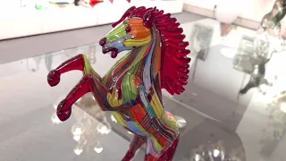 Horse Colorful Engraved Original Murano Glass OMG