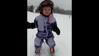 1 Year Old  Stops On Skis #cute #kids #daughter #wow