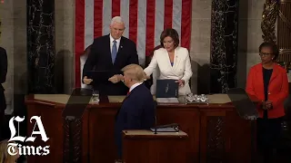 Trump refuses to shake Pelosi’s hand, she tears up his speech