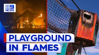 Teens accused of setting fire to playground with ‘bomb’ | 9 News Australia
