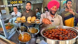 Punjabi Street Food ka Desi Ghee CHASKA 😍 Amritsari Nasta, Jumbo Chole Bhature, Amritsar Halwa