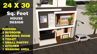 24X30 Feet House Plan, 80 Gaj. | Small House Design, 3BHK with Parking || DV Studio