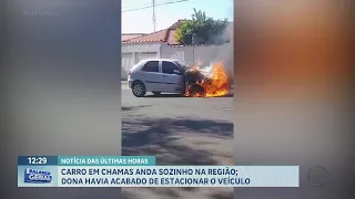 Carro estacionado pega fogo, liga sozinho e anda sem ninguém dentro em Cristais Paulista