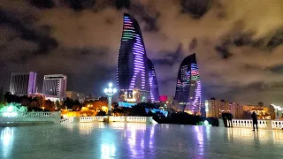 Bakı, Dağüstü park - Gecə, möhtəşəm panorama (Dekabr 2021) Piyada Gəzinti Turu - Baku, Azerbaijan 4k