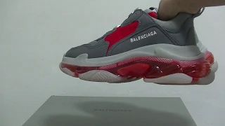 Balenciaga Triple S Clear Sole Trainers Wolf Grey Red