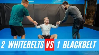 2 White Belts Vs 1 Black Belt | BJJ  Rolling Commentary In Slow Motion