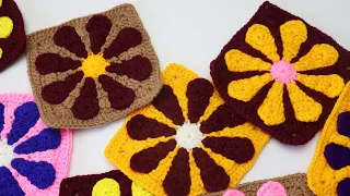 How to Crochet charity daisy granny square. crochet Retro granny square Pattern.