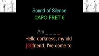 The Sound of Silence by Simon and Garfunkel guitar play along. Use a Capo on 6th Fret.