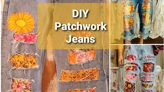 How to make upcycled patchwork jeans. Diy sewing tutorial.