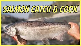 Huge Chinook Salmon (Catch, Clean, Cook, Eat) in my Truck on the River