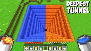 What is HIDDEN inside THE DEEPEST LAVA vs WATER PIT in Minecraft? i found THE BIGGEST TUNNEL!