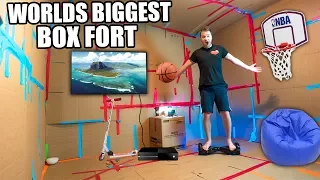 WORLDS BIGGEST BOX FORT!! 24 Hour Challenge: Basketball Court, NERF WAR, Segway & More!