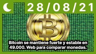 Bitcoin se mantiene fuerte y estable en 49.000. Web para comparar monedas.