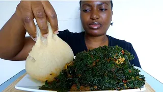 Asmr mukbang spinach soup with cassava fufu