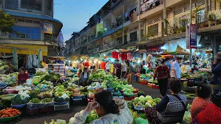 Ourussey Market Walking Tour (4K HDR) |  Evening Walk in Phnom Penh Cambodia | 2024