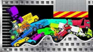 Car & Truck & Bus Race AND Escape From Spike Trap - Colored Stickman Ragdoll Battle