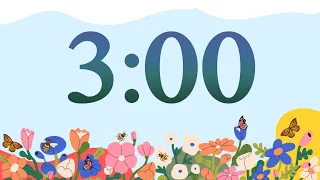 3 Minute Cute Spring Bees and Flowers Classroom Timer (No Music, Piano Alarm at End)