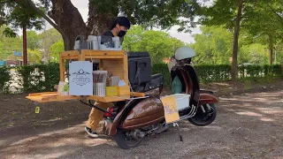 ASMR Cafe Vlog Mini Coffee Shop Classic Vintage Vespa Kopi Carts Slow Bar Tasty Inside Street Food