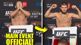UFC 254 MAIN EVENT OFFICIAL! Khabib relieved after brutal weight cut, Gaethje makes weight