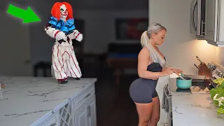 HAUNTED CLOWN PRANK ON WIFE (cute reaction)