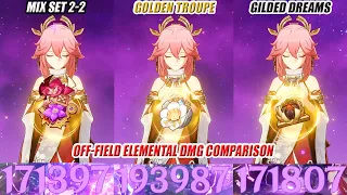 Yae Miko New Artifact Golden Troupe vs Gilded Dreams vs Mix Set Off-Field Elemental DMG Comparison
