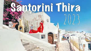 Santorini Thira, Fira, walking tour 4k, Greece 2023