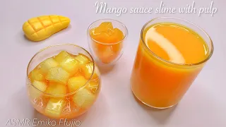 【ASMR】🥭マンゴーソース＆果肉スポンジスライム🧡【音フェチ】과육이 들어간 망고 소스 슬라임 Mango sauce slime with pulp