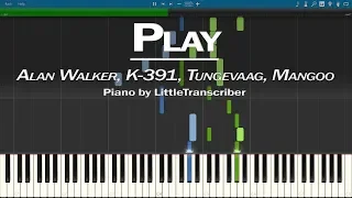 Alan Walker, K-391, Tungevaag, Mangoo - Play (Piano Cover) Synthesia Tutorial by LittleTranscriber