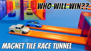 Mini RC Car Magnet Tiles Drag Race Tunnel