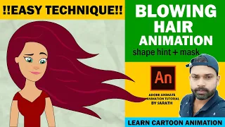 BLOWING HAIR ANIMATION|HOW TO CREATE WINDY HAIR ANIMATION IN ADOBE ANIMATE|cartoon hair animation