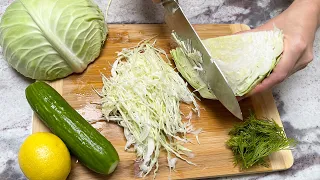 I can't stop eating this cucumber and cabbage salad. It's so fresh and crunchy!