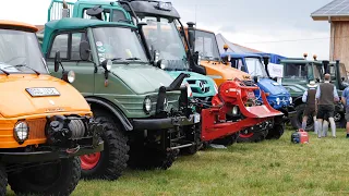 Unimog am Kran, Häckseln, alle Baureihen in Aufhofen! | Rundgang Treffen 2022 mit Vorführungen