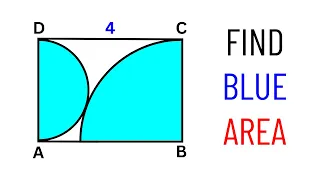 Find the blue area | Geometry problem | Given a semicircle and a quarter circle inside a rectangle
