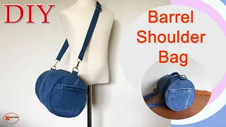 DUFFLE BAG DIY |BARREL BAG TUTORIAL | JEANS BAG FROM OLD JEANS/JEANS BAG SEWING/BAG SEWING TUTORIAL