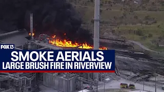 Aerials: Large brush fire at Mosaic property