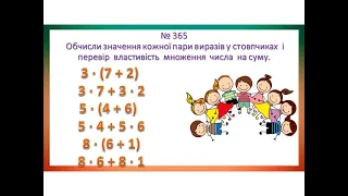 Множення числа на суму. Обчислення значень виразів на кілька дій.