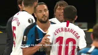 Furiosa lite tra Antonio Conte e Ever Banega durante Siviglia Inter, finale Uefa Europa League