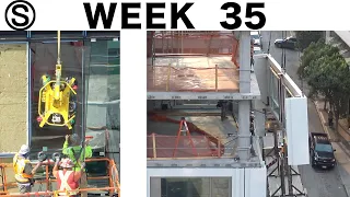 One-week construction time-lapse with closeups: Week 35 of the Ⓢ-series: Curtain wall and more