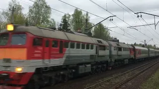 "Эксклюзив!" Тепловоз 2М62У-0064 с перегоняемым поездом Москва-Рыбинск на пл.Калистово