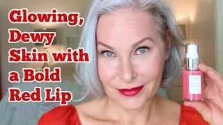 Glowing, Dewy Skin with a Bold Red Lip