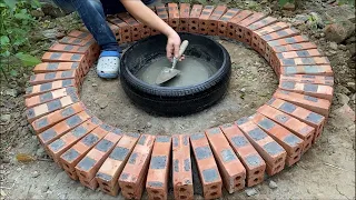 My Wife is Crazy about the way I make a Fountain! Garden Decoration ideas by Brick, Tires and Cement